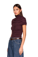 mock neck overlay gathered top