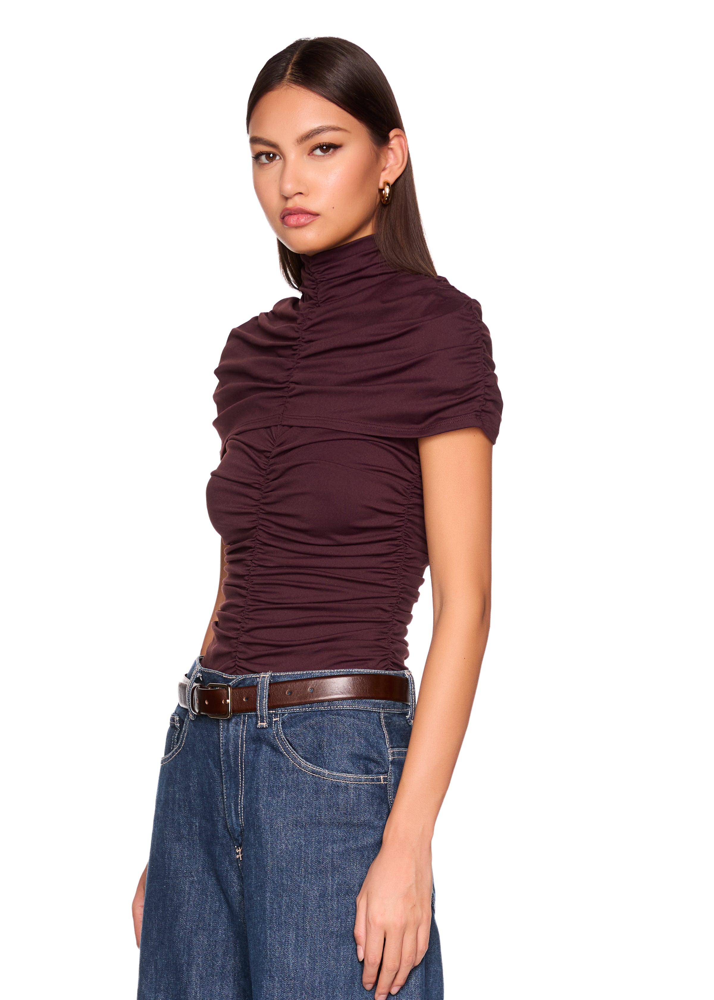 mock neck overlay gathered top