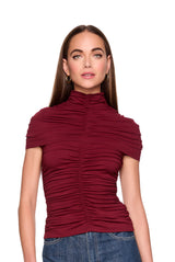 mock neck overlay gathered top