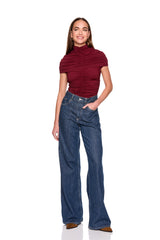 mock neck overlay gathered top