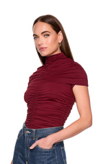 mock neck overlay gathered top