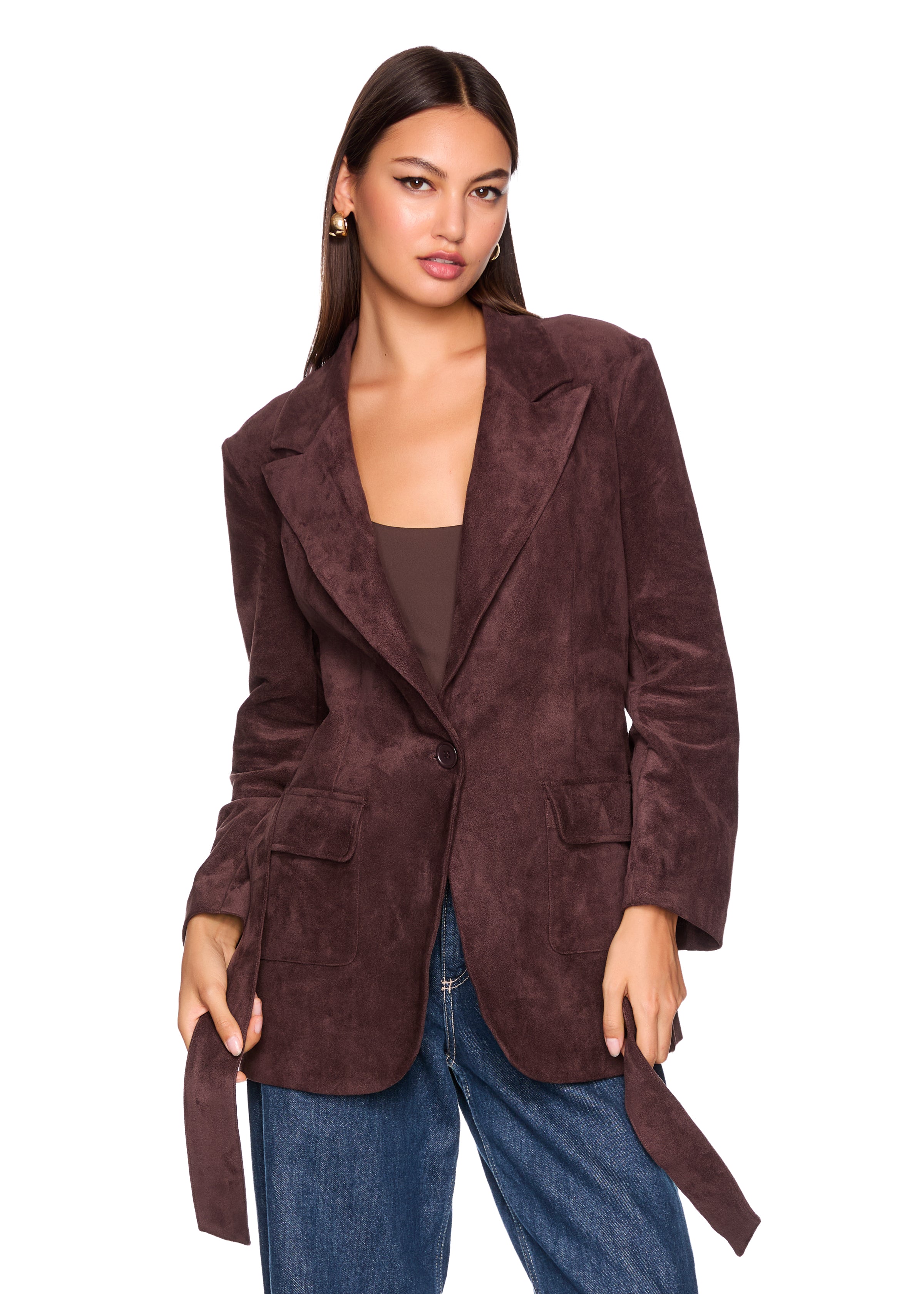 faux suede patch pocket jacket