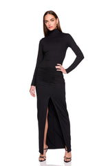 mock long sleeve slit front dress