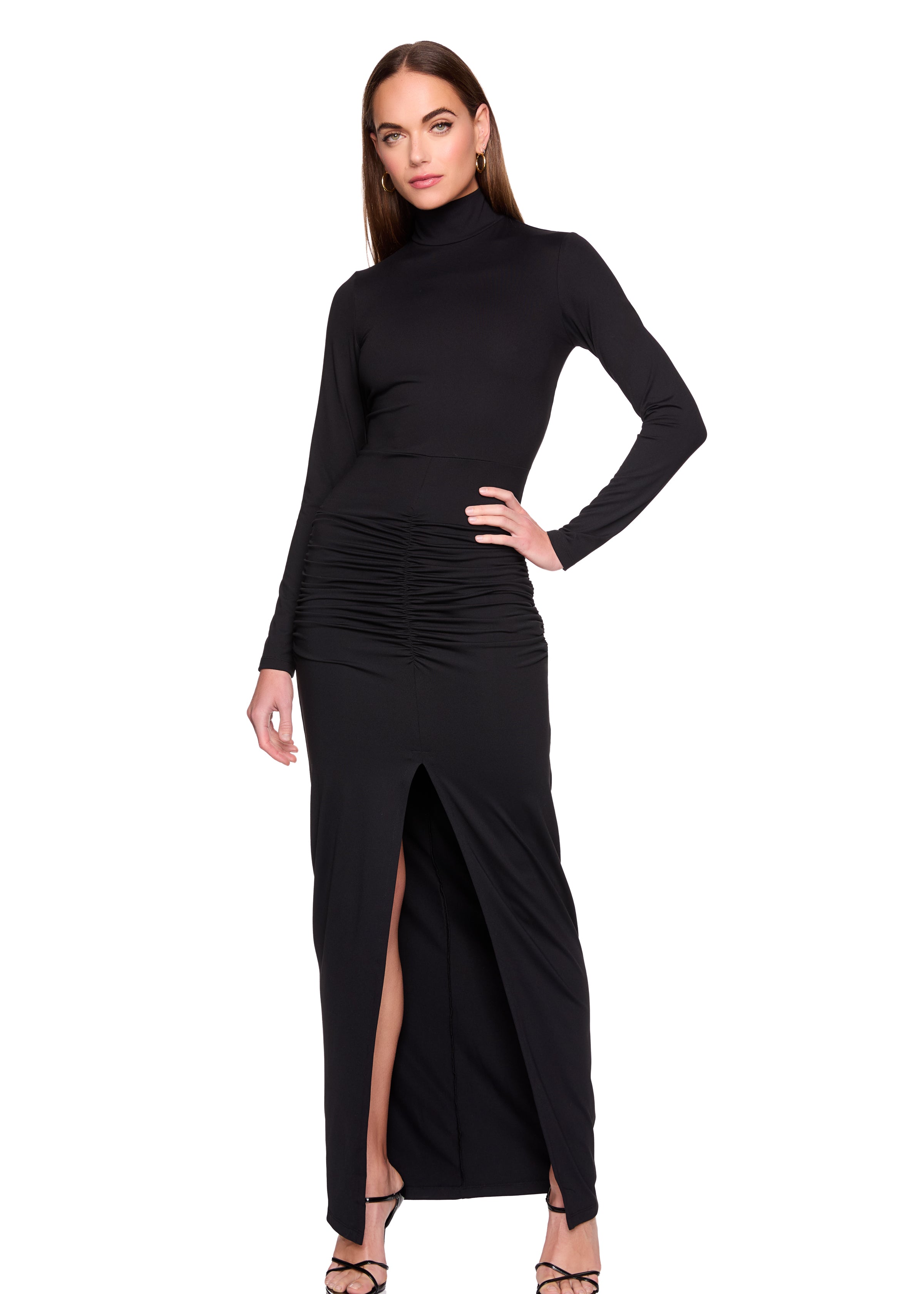 mock long sleeve slit front dress