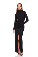 mock long sleeve slit front dress