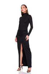 mock long sleeve slit front dress