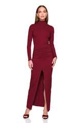 mock long sleeve slit front dress