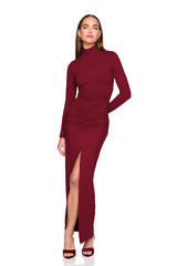 mock long sleeve slit front dress
