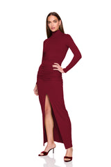 mock long sleeve slit front dress