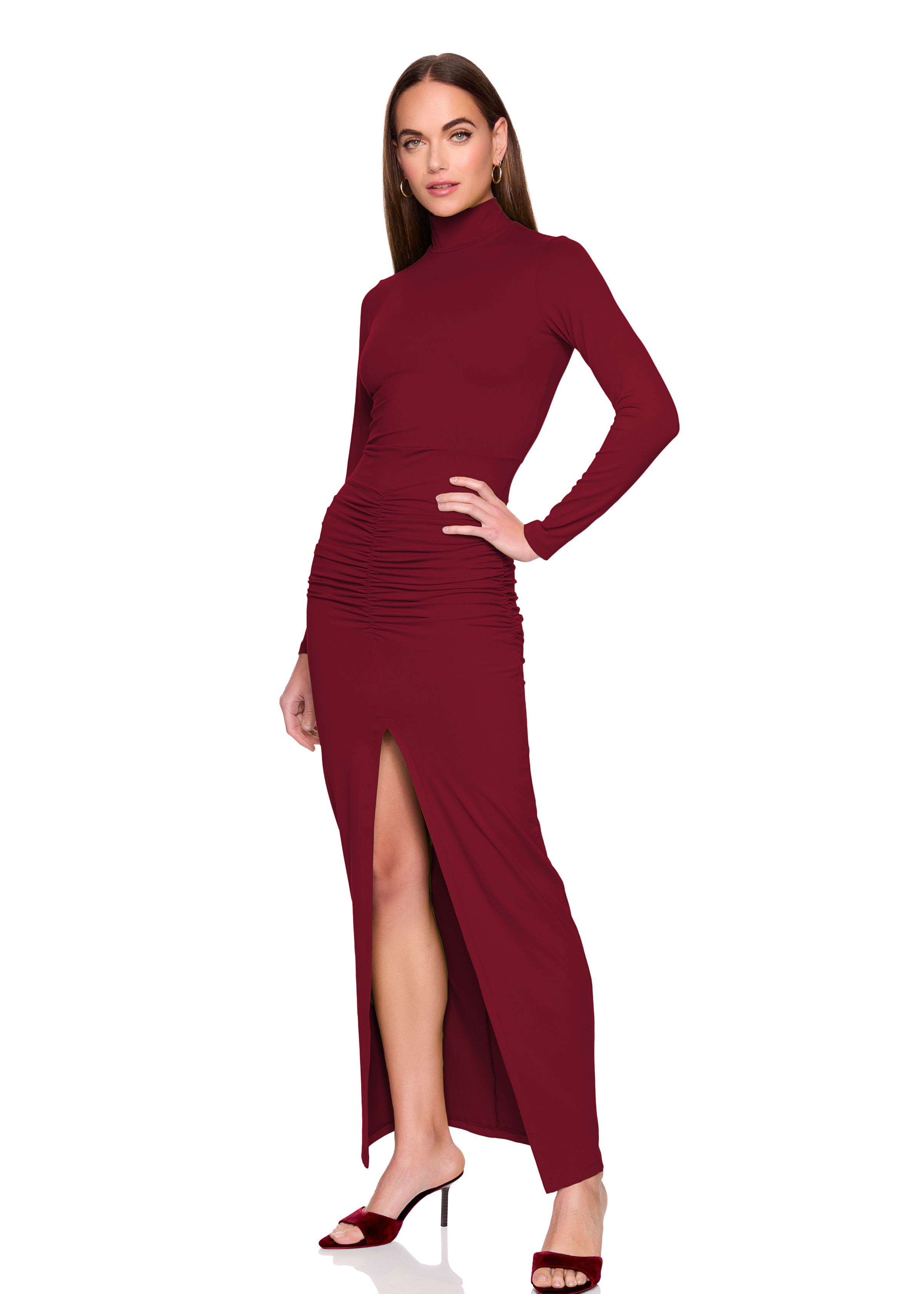 mock long sleeve slit front dress