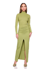 mock long sleeve slit front dress