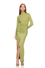 mock long sleeve slit front dress