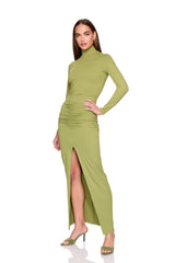 mock long sleeve slit front dress