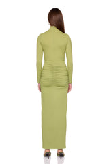 mock long sleeve slit front dress