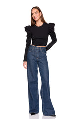 pleated shoulder long sleeve top