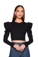pleated shoulder long sleeve top