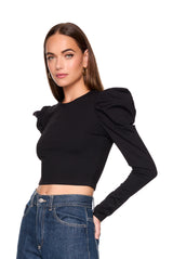 pleated shoulder long sleeve top