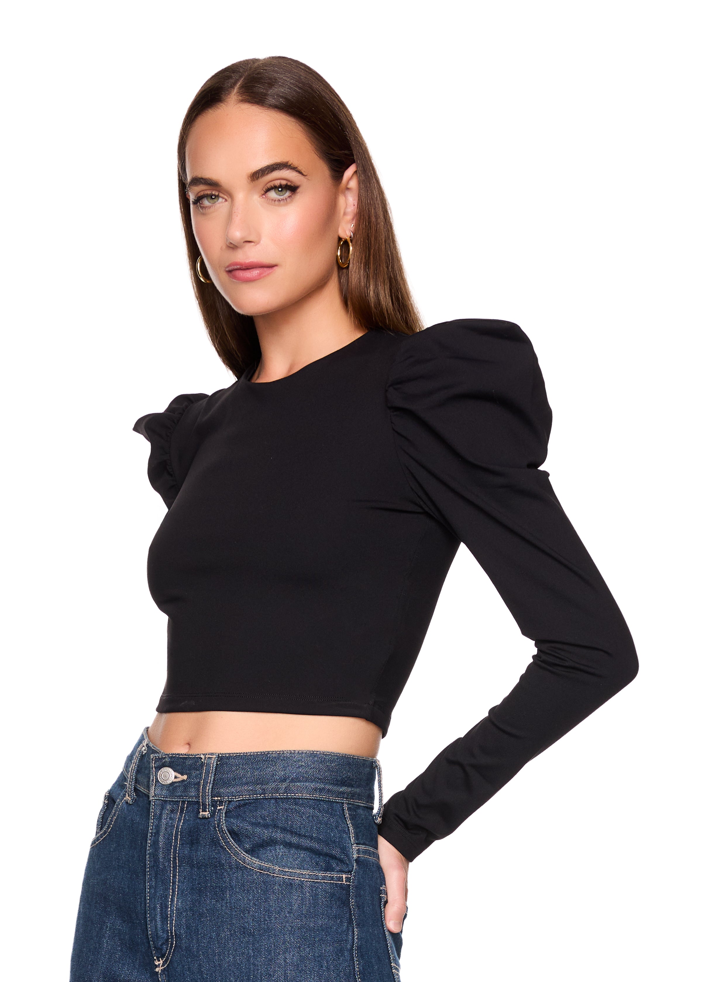 pleated shoulder long sleeve top