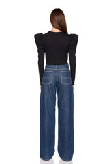pleated shoulder long sleeve top