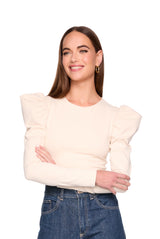 pleated shoulder long sleeve top