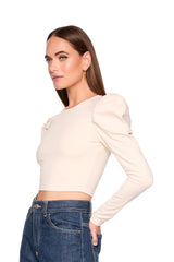 pleated shoulder long sleeve top