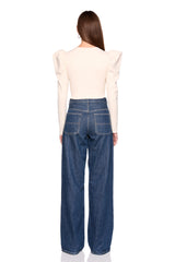 pleated shoulder long sleeve top
