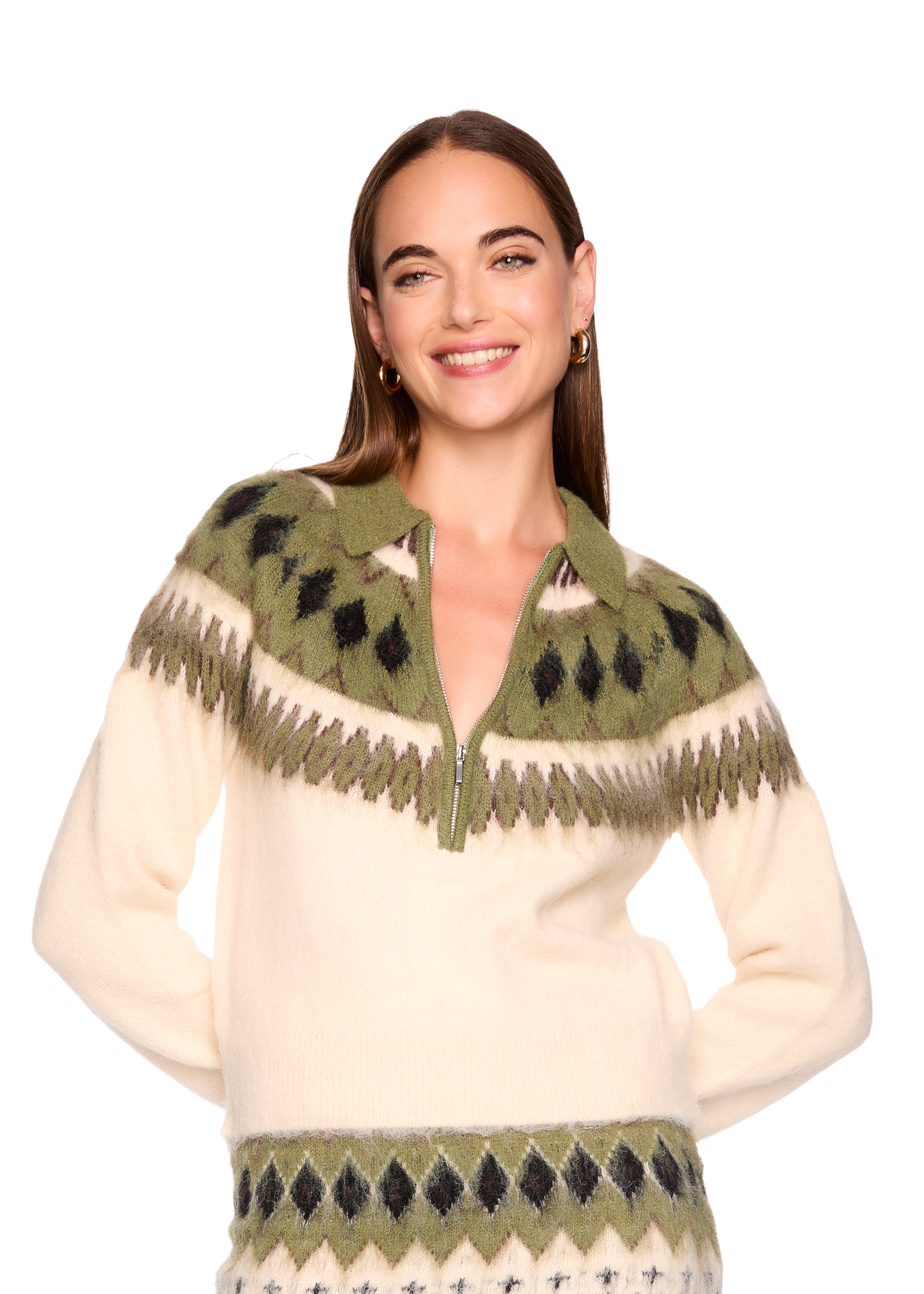 fair isle sweater half zip sweater