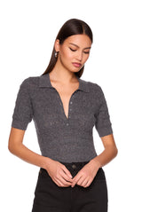 pointelle short sleeve polo