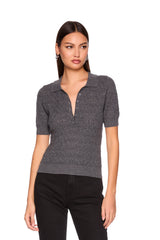 pointelle short sleeve polo