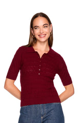 pointelle short sleeve polo