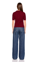 pointelle short sleeve polo