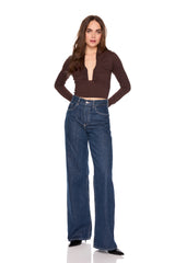 square wire long sleeve crop top
