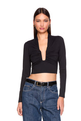 square wire long sleeve crop top