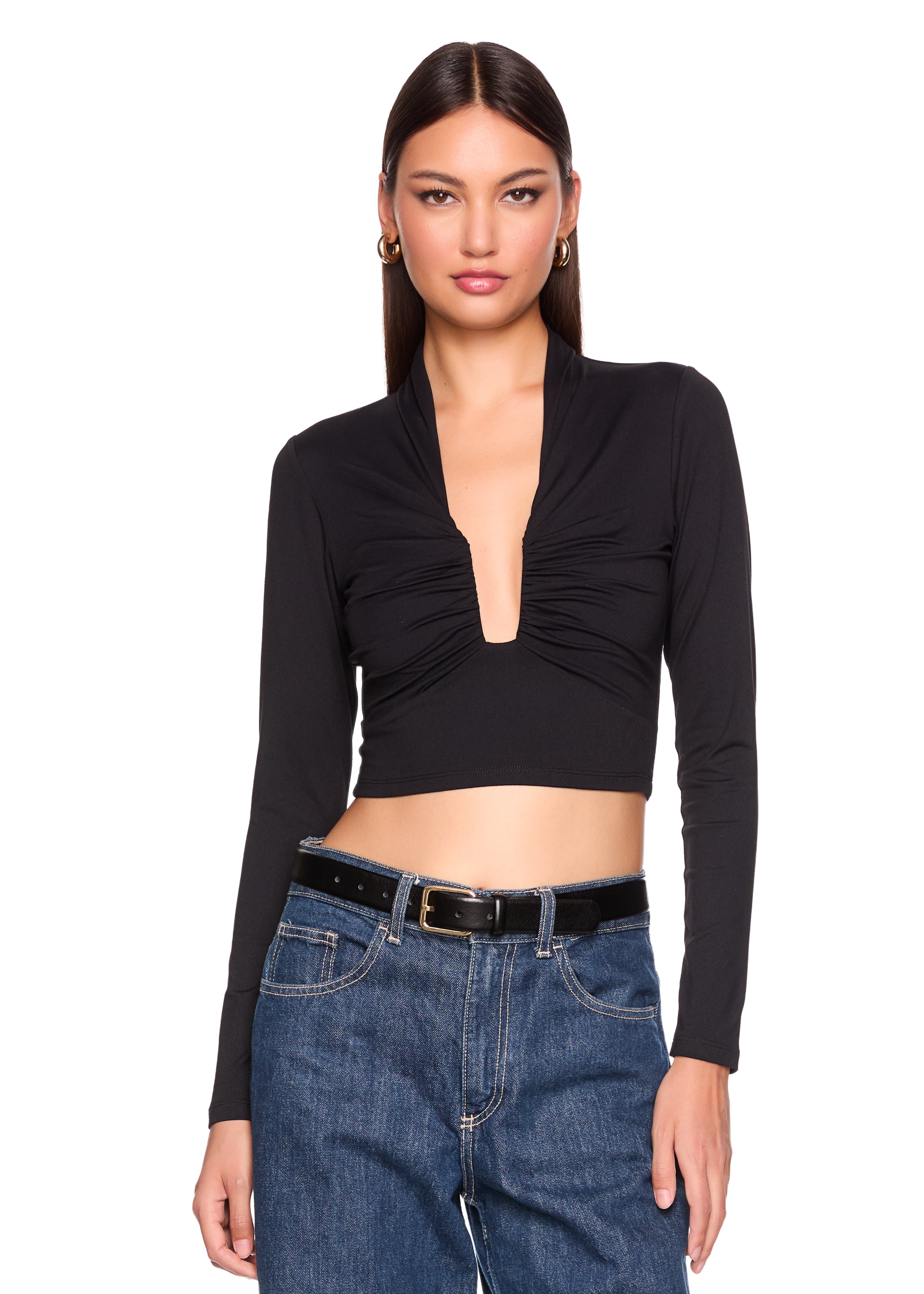 square wire long sleeve crop top