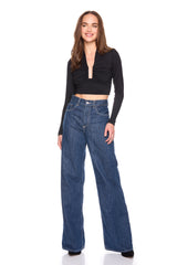 square wire long sleeve crop top