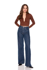 square wire long sleeve crop top