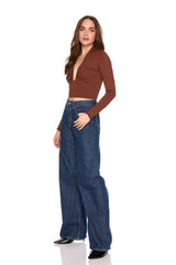 square wire long sleeve crop top