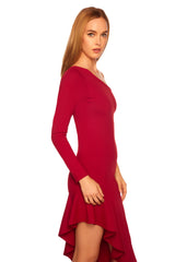 one arm long sleeve ruffle dress