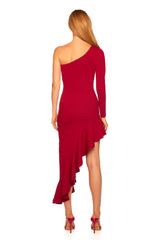 one arm long sleeve ruffle dress