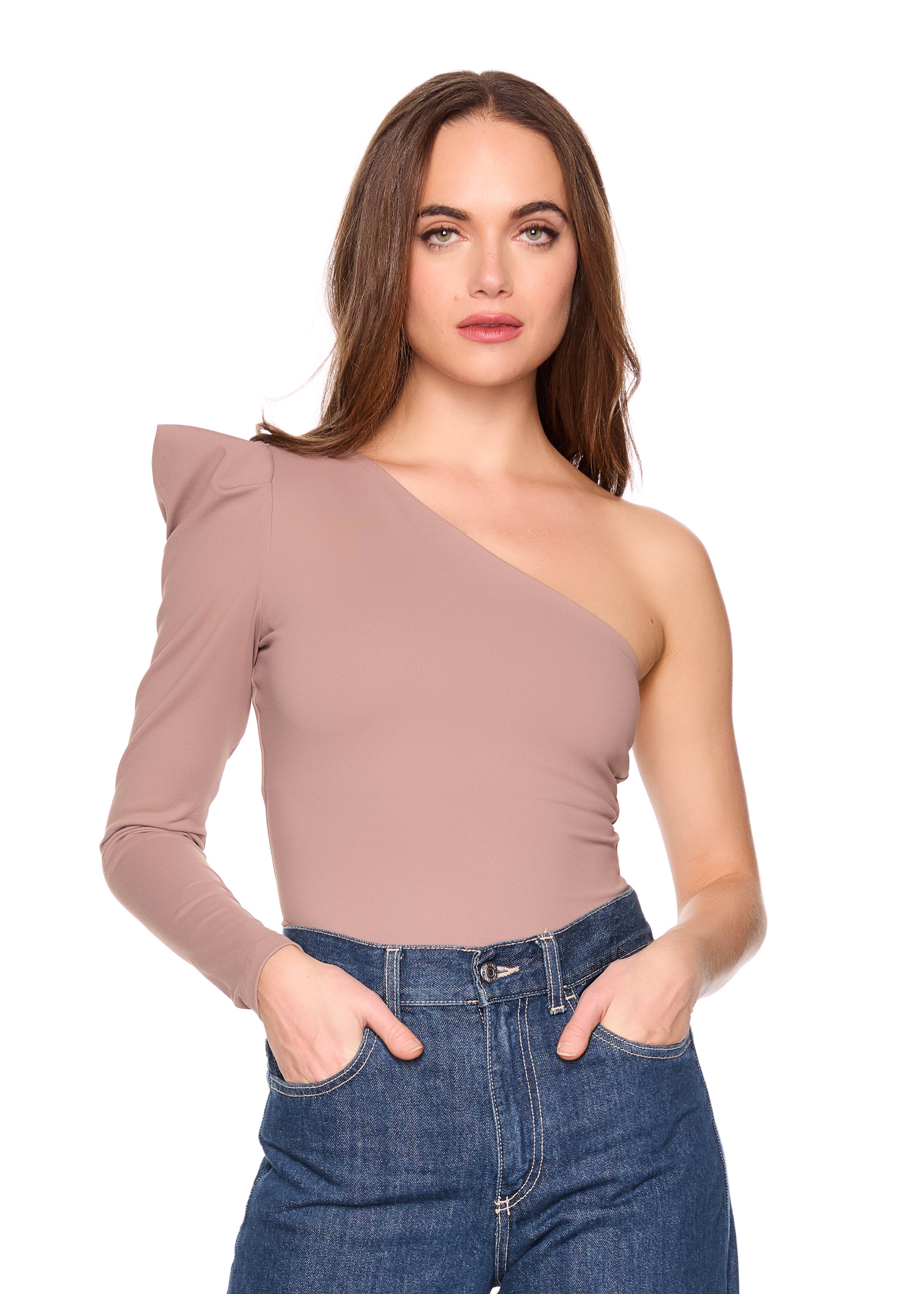 pleated one arm long sleeve top