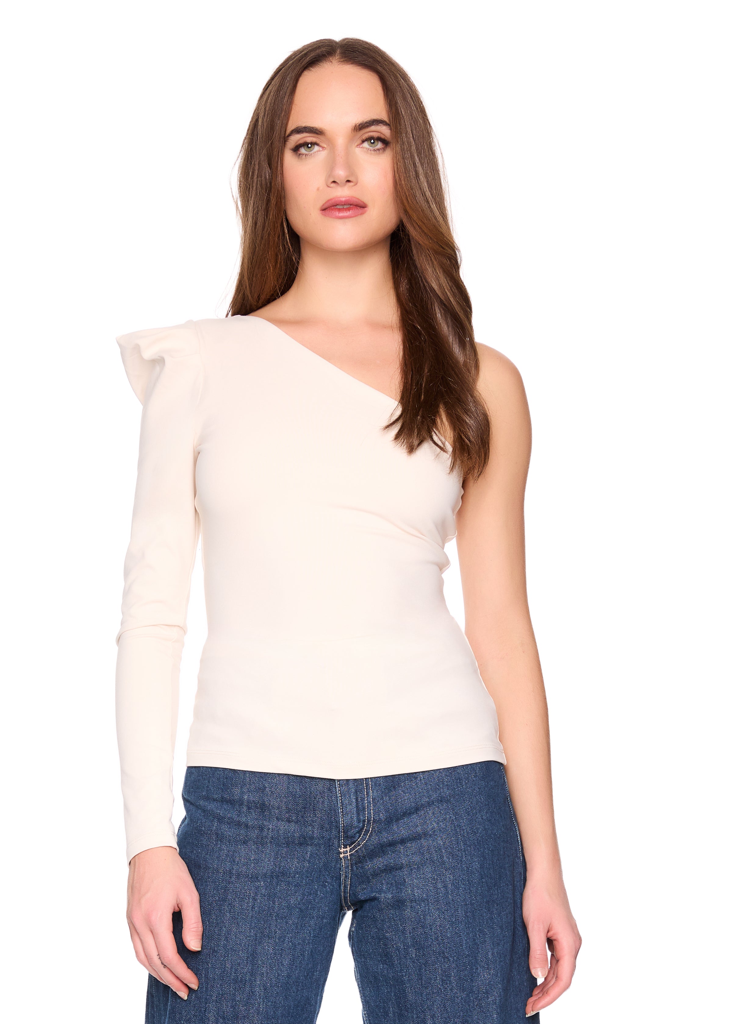 pleated one arm long sleeve top