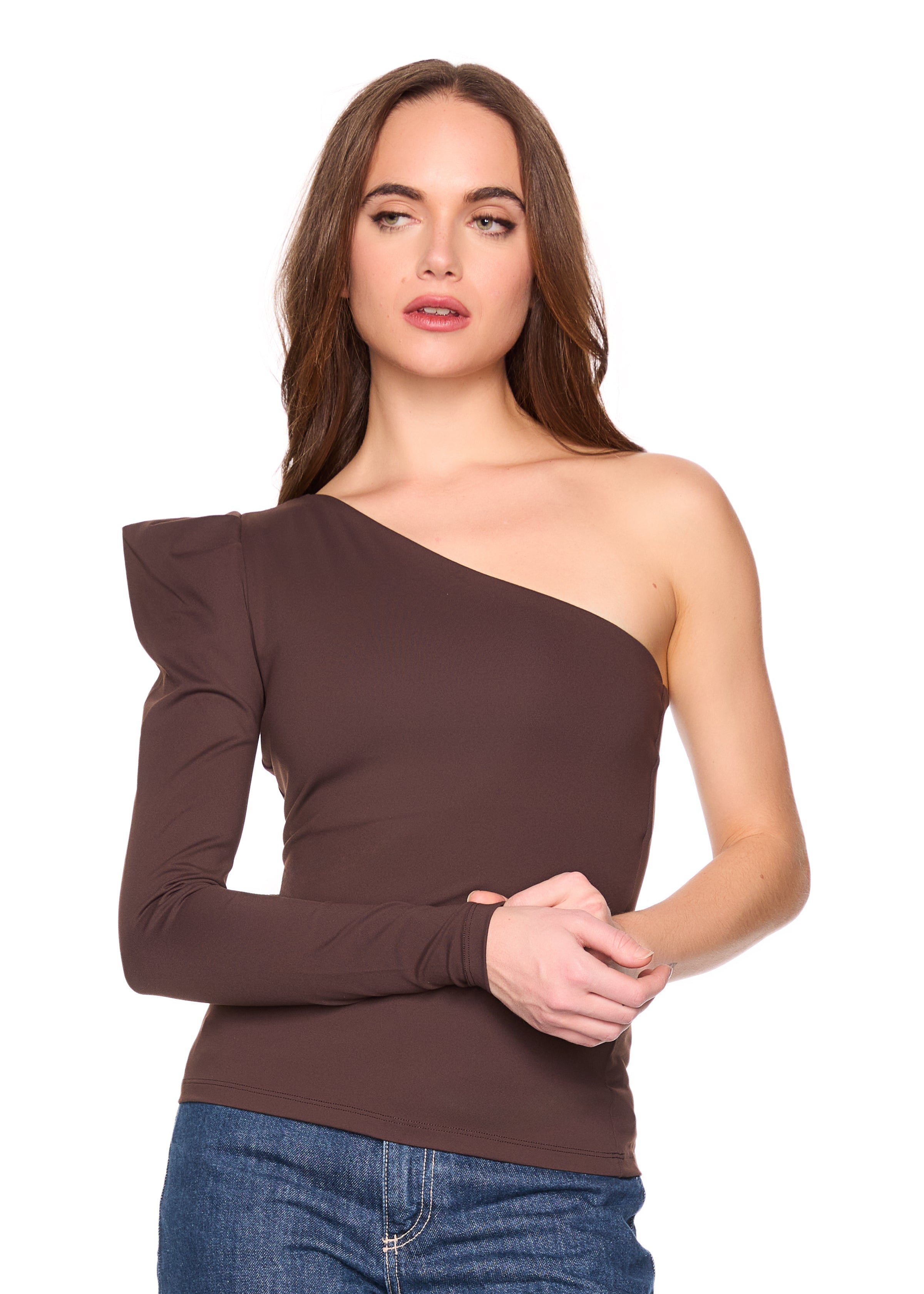 pleated one arm long sleeve top