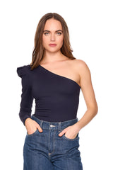 pleated one arm long sleeve top