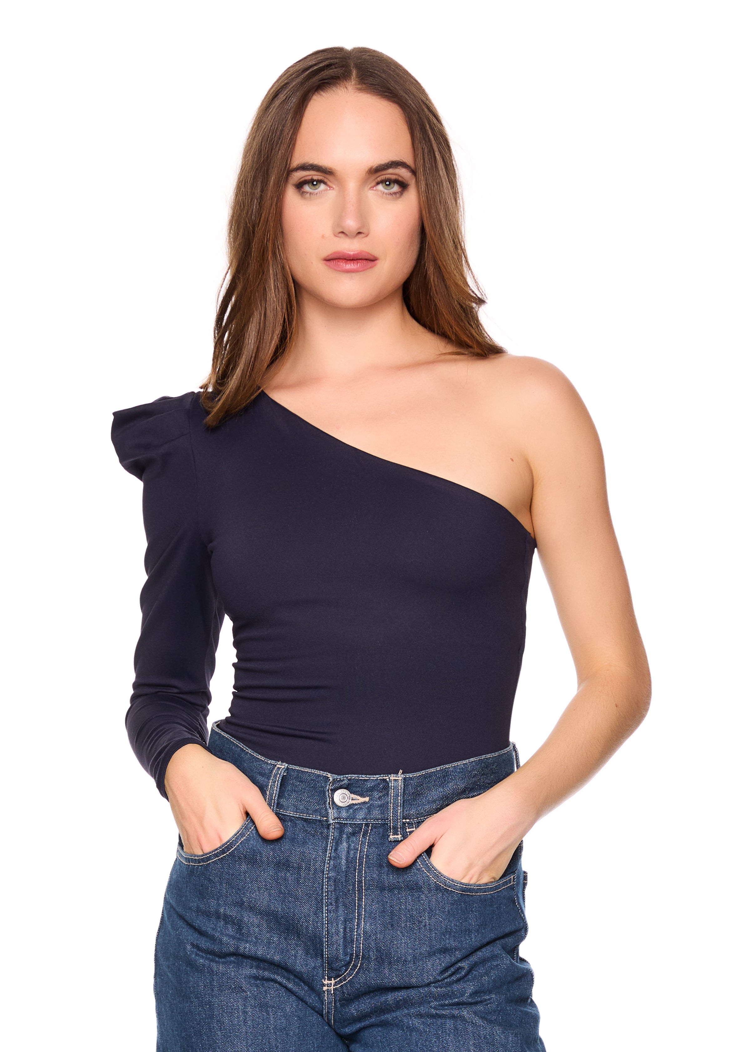 pleated one arm long sleeve top