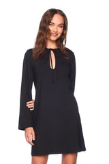 bell sleeve keyhole tie dress