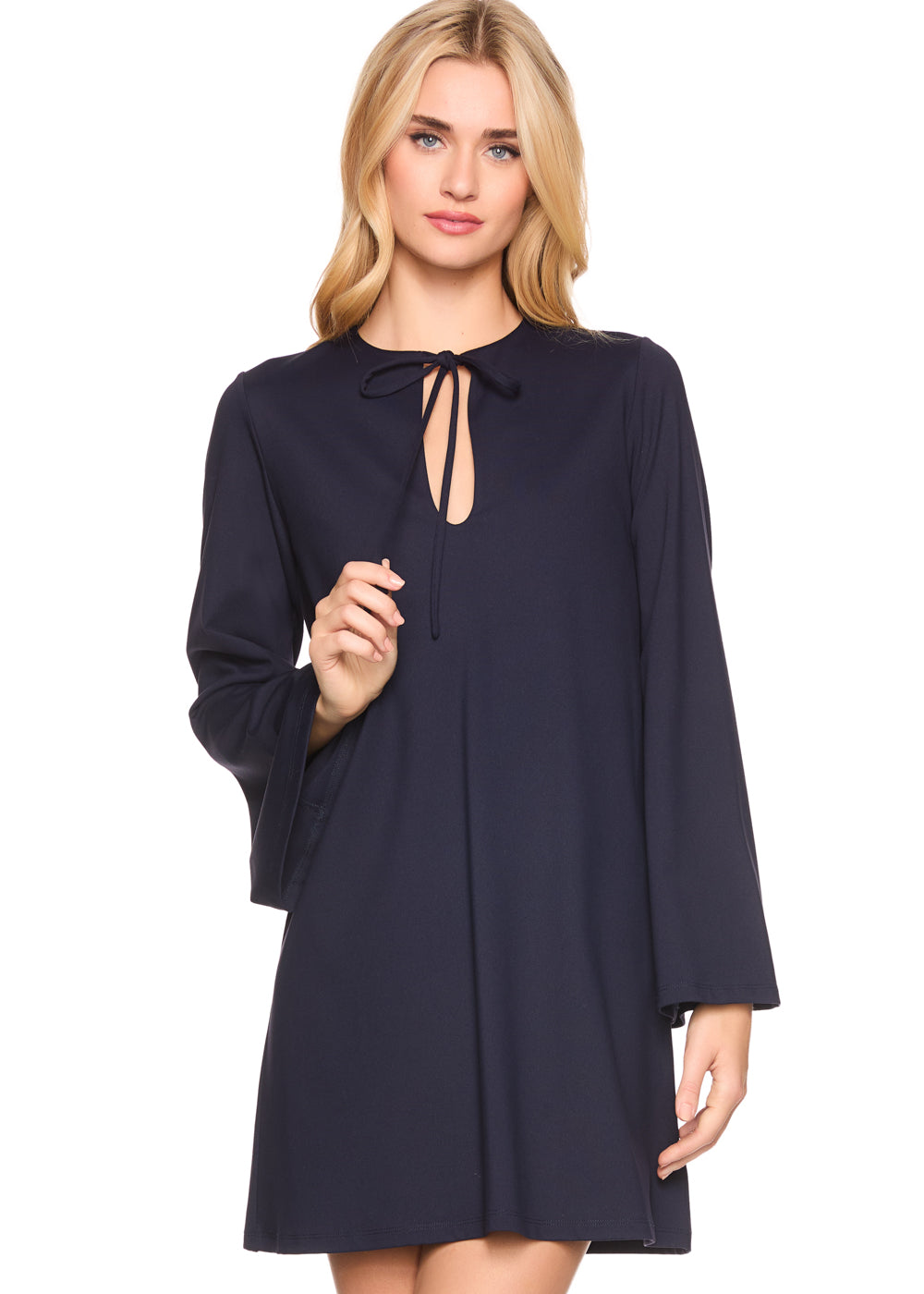 bell sleeve keyhole tie dress