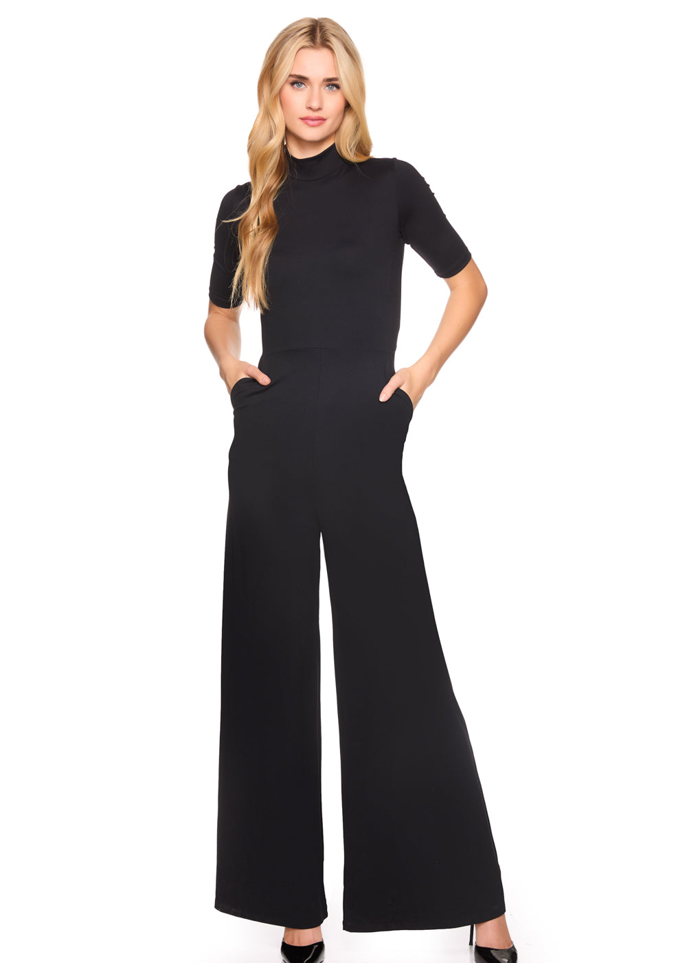 mock neck short sleeve jumpsuit