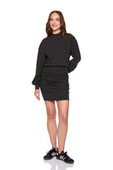 fleece mock neck gathered dress