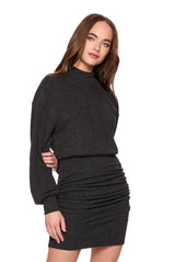 fleece mock neck gathered dress