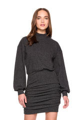 fleece mock neck gathered dress